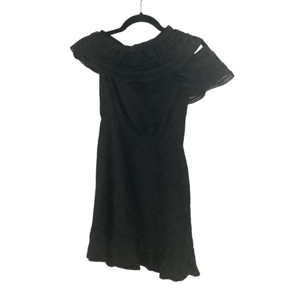 Self-Portrait One Shoulder Guipere Lace Trimmed Black Satin Mini Dress Size 4 - Picture 11 of 14